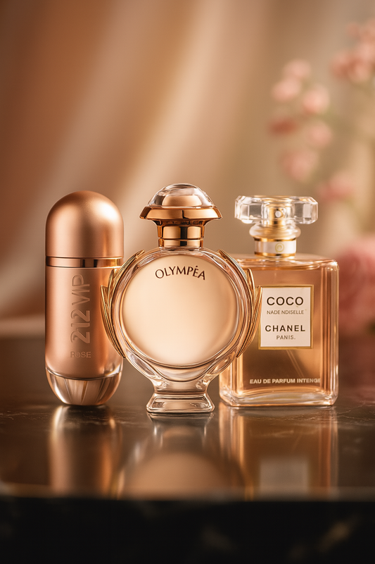 Kit de 3 perfumes:  212 VIP ROSÉ, OLYMPÉA, COCO MADEMOISELLE 100ml