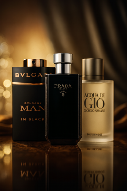 Kit de 3 perfumes: Bvlgari In Black, Giorgio Armani Acqua Di Gio, L'Homme Prada Intense 100ml