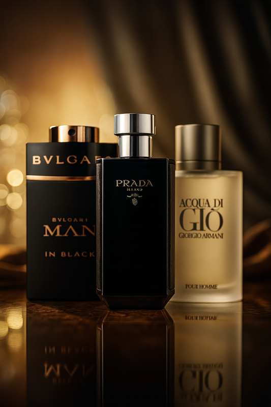 Kit de 3 perfumes: Bvlgari In Black, Giorgio Armani Acqua Di Gio, L'Homme Prada Intense 100ml