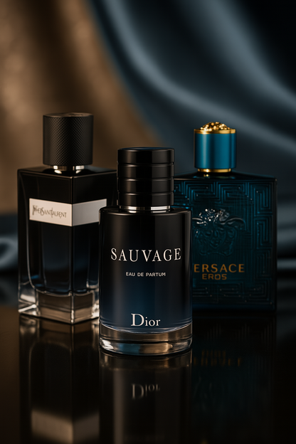 Kit de 3 perfumes: Dior SAUVAGE, Yves Saint Laurent Y MEN, Versace EROS 100ml
